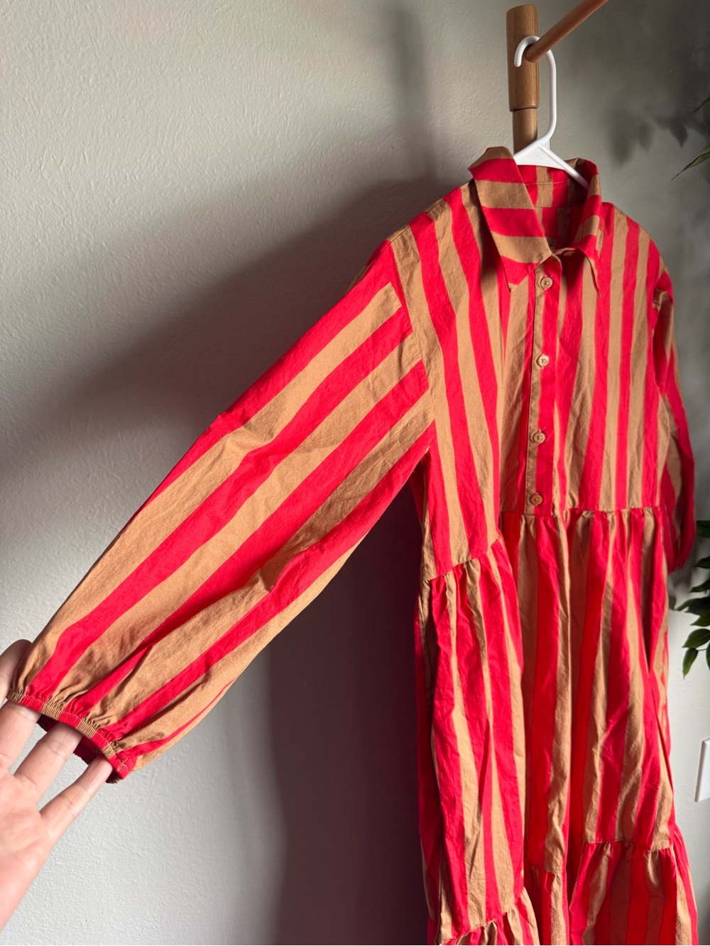 Anthropologie Maeve Bettina Striped Tiered Midi Dress in Red and Brown Size XS - Picture 6 of 8